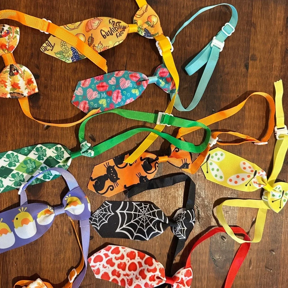 Bundle of handmade cat neckties and bows